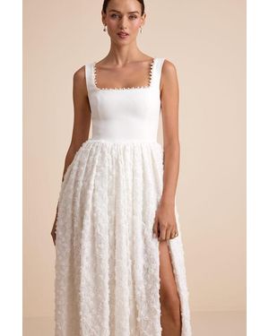 Elliatt Ellsworth Mixed-Media Pearl A-Line Maxi Dress - Natural