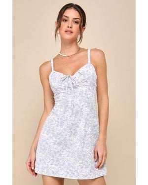 Lulus Effortless Personality Floral Embroidered Mini Dress - Blue
