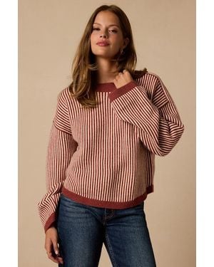 Lulus Rainier Rust Striped Sweater - Blue