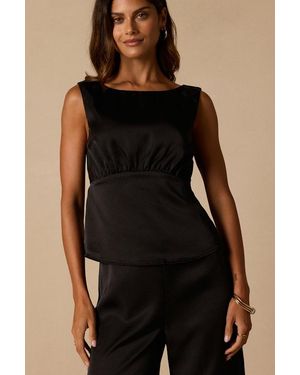 Lulus Arquette Satin Cowl Back Tank Top - Black