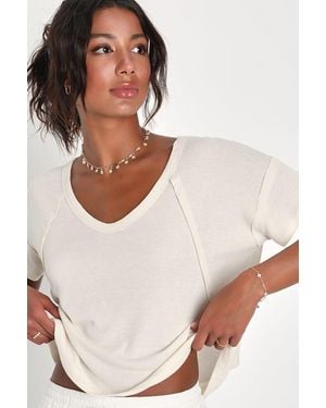 Lulus Daily Outing Cream Ribbed Short Sleeve Tee - Natural