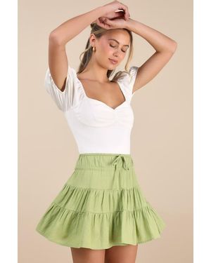 Lulus Modica Lime Tiered Drawstring Mini Skirt - Green