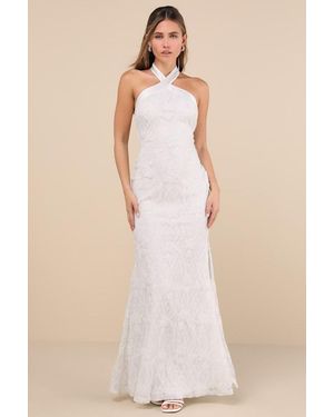 Lulus Morrisette Lace Sequin Halter Maxi Dress - Natural