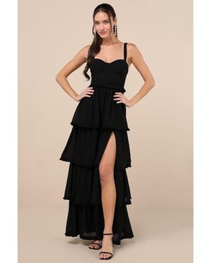 Lulus Sophisticated Occasion Bustier Lace-Up Maxi Dress - Black