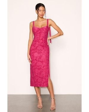 Lulus Arasha Floral Jacquard Tie-Strap Midi Dress - Pink