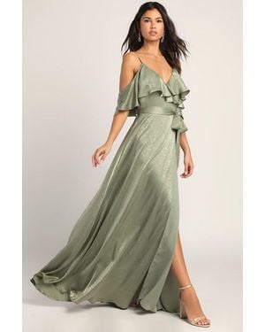 Lulus Moriah Sage Satin Wrap Maxi Dress - Green