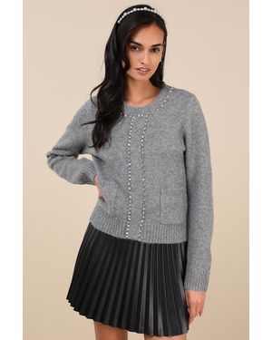 Lulus Sparkling Appeal Rhinestone Sweater - Gray