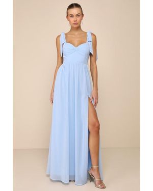 Lulus Radiant Charisma Chiffon Ruched Tie-Strap Maxi Dress - Blue