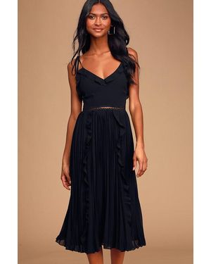 Lulus Never A Dull Moment Tie-Strap Pleated Midi Dress - Blue