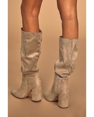 Lulus Katari Taupe Suede Pointed-Toe Knee High Boots - Brown