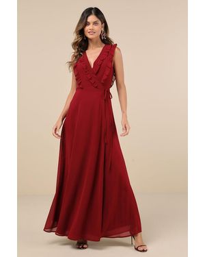 Lulus Major Elegance Sleeveless Ruffled Wrap Maxi Dress - Red
