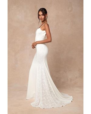 Lulus Lilabeth Lace Mermaid Maxi Dress - Natural