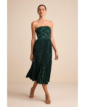 Lulus Perfectly Stunning Emerald Jacquard Strapless Midi Dress - Green