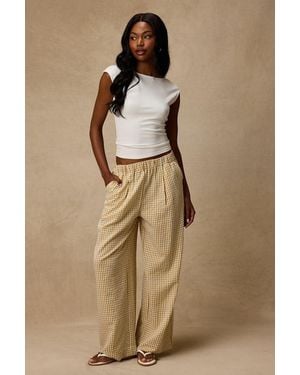 Lulus Tilly Gingham Mid-Rise Wide-Leg Trousers - Natural