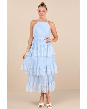 Lulus Came For Cocktails Pleated Tiered Lace Maxi Dress - Blue