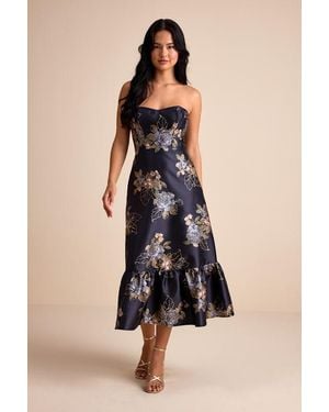 celine floral corset cocktail midi dress CELINE Floral Lace Midi Dress with Corset & Lace-Up Back Linni Caro Bride