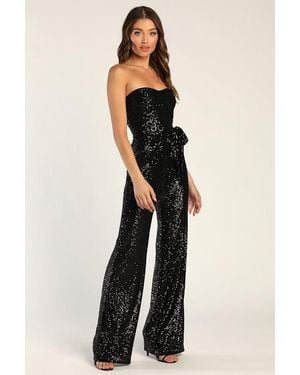 Lulus Flirty Moves Sequin Strapless Wide-Leg Jumpsuit - Blue