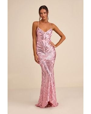 Lulus Sparkle 'Til Dawn Sequin Lace-Up Mermaid Maxi Dress - Pink