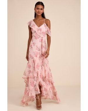 Lulus Velma Blush Floral Ruffled Asymmetrical Maxi Dress - Pink