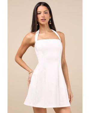 Lulus Sariah Ponte Knit Halter Mini Dress - Natural