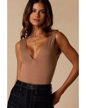 Lulus Basics Check You Out Sleeveless Bodysuit - Brown