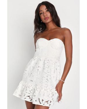 Lulus Majorly Cute Crochet Lace Strapless Bustier Mini Dress - White