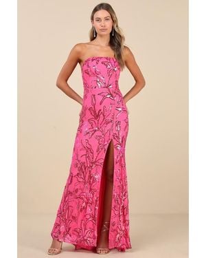 Lulus Shimmering Icon Sequin Lace-Up Strapless Maxi Dress - Pink