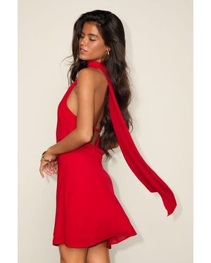 Lulus Isloda One-Shoulder Backless Sash Mini Dress - Red