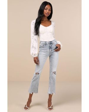 Daze Denim Shy Girl Light Wash Cropped Distressed High-Rise Flare Jeans - Blue