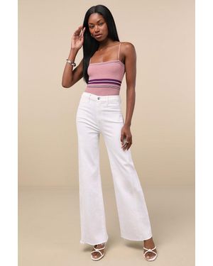 Daze Denim Far Out Wide-Leg Seamed Raw Hem High-Rise Jeans - Natural