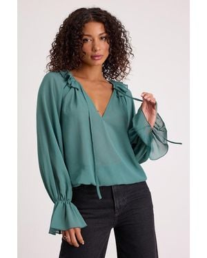 Lulus Florencia Ruffled Long Sleeve Top - Blue