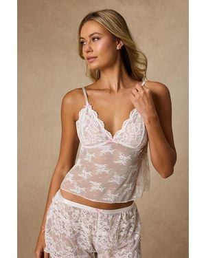 Lulus Hallie Sheer Lace Two-Piece Lingerie Pyjama Set - Natural