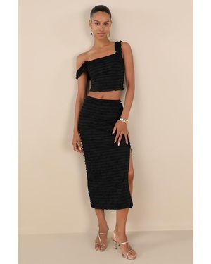 Lulus Arcelia Ruffled High-Rise Midi Skirt - Black