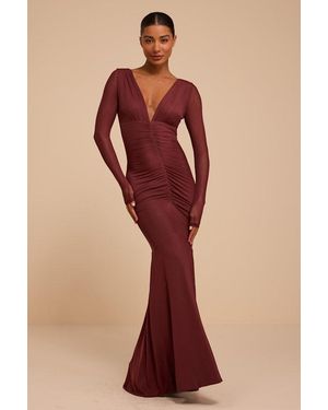 Lulus Georgina Ruched Mermaid Maxi Dress - Red