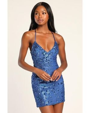 Lulus Keep Glowing Sequin Lace-Up Bodycon Mini Dress - Blue