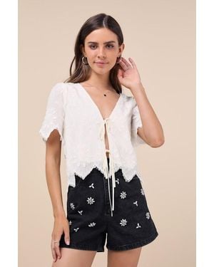 Lulus Easygoing Glow Denim Rhinestone High-Rise Shorts - Black