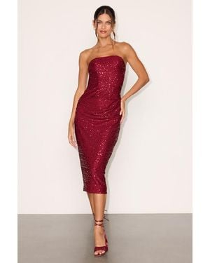 Lulus Lily Sequin Strapless Midi Dress - Red