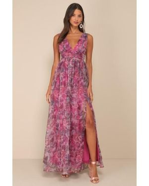 Lulus Garden Romance Floral Print Organza Maxi Dress - Pink