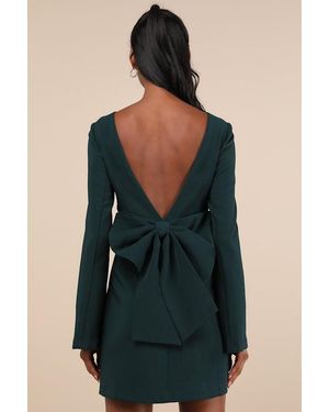 Lulus Elegant Cutie Bow Long Sleeve Backless Mini Dress in Black | Lyst UK