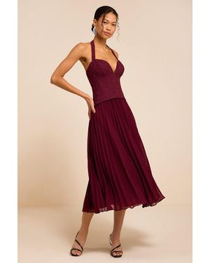 Lulus Baylin Lace Bustier Midi Dress - Red