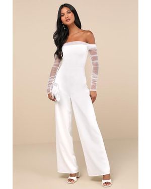Lulus Eternal Bliss Tulle Off-The-Shoulder Wide-Leg Jumpsuit - Natural