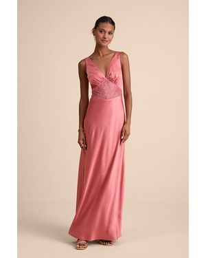 Lulus Toulouse Rusty Rose Satin Lace Maxi Dress - Pink