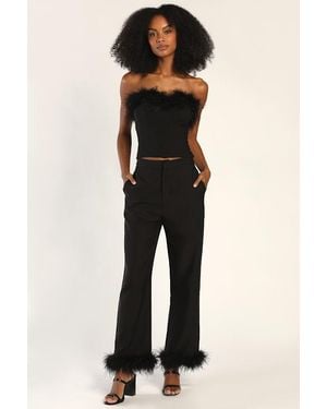 Lulus Flair For The Fabulous Feather Straight Leg Trousers - Black