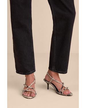 Lulus Sara Snake Strappy Slingback High Heel Sandals - Black