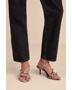 Lulus Sara Snake Strappy Slingback High Heel Sandals - Black