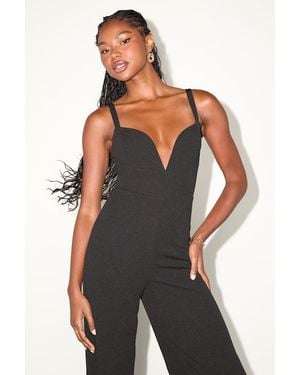 Lulus Brighton Plunge Wide-Leg Jumpsuit - Black