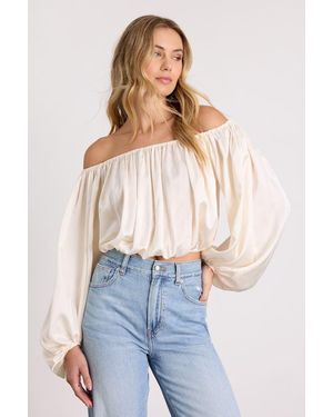 Lulus Jordana Satin Off-The-Shoulder Crop Top - Blue