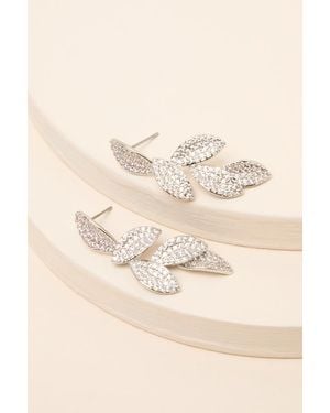 Lulus Windsor Rhinestone Leaf Drop Earrings - Metallic