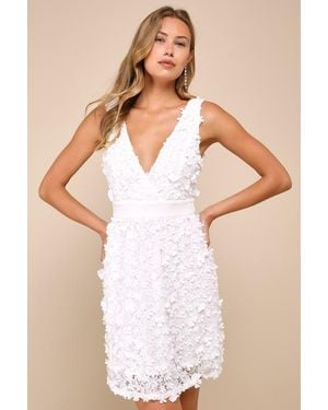 Lulus Totally Beautiful 3D Floral Tie-Strap Skater Mini Dress - Natural