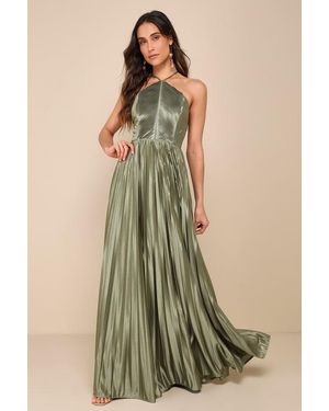 Lulus Elaborate Charm Satin Pleated Backless Maxi Dress - Green